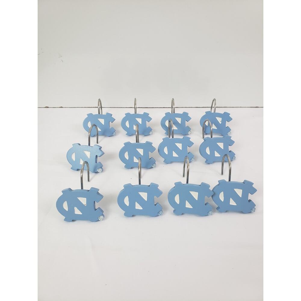 Y2K UNC NCAA North Carolina NC Tar Heels Shower Curtain Rings Hooks Blue Set